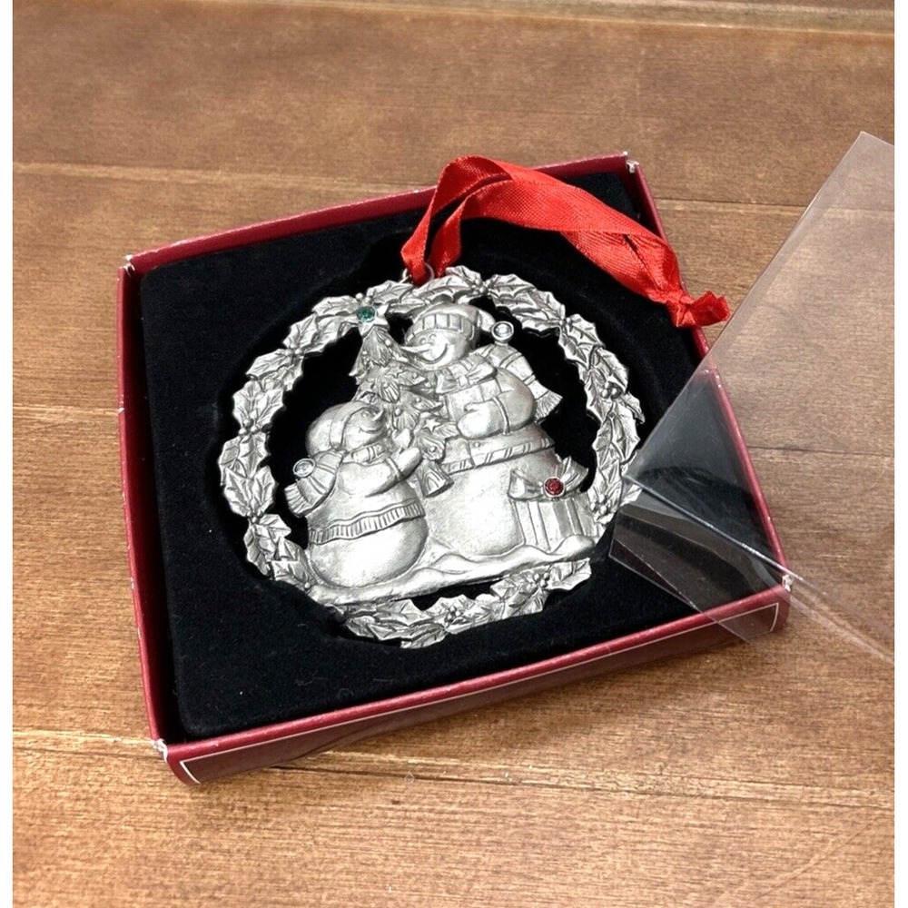 2008 Kohl's St. Nicholas Square Pewter‎ Metal Snowman Red Rhinestone Ornament
